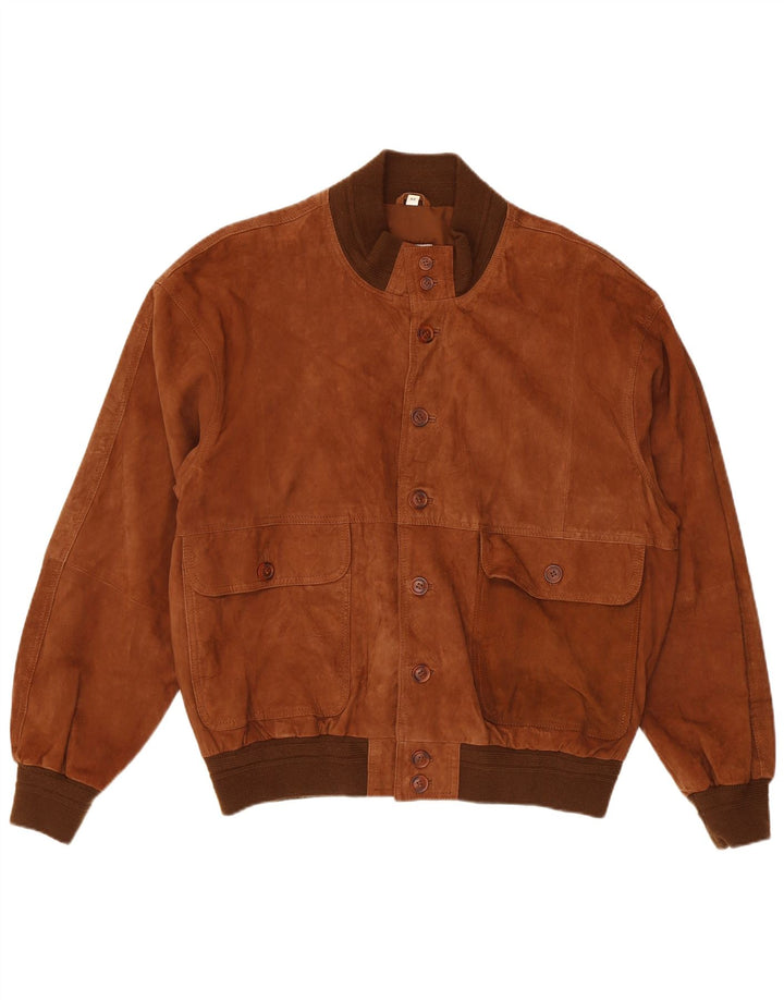 Vintage herre ruskind bomberjakke IT 52 XL brunt læder