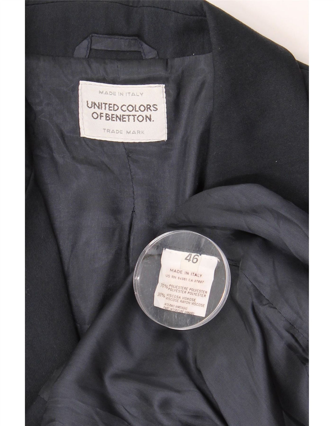 BENETTON Dame 2-knaps blazerjakke IT 46 Stor marineblå polyester