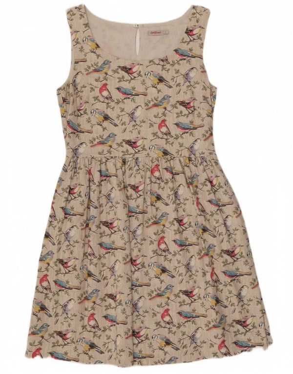 Cath Kidston Dame A-Line Kjole UK 12 Medium Beige Animal Print Bird
