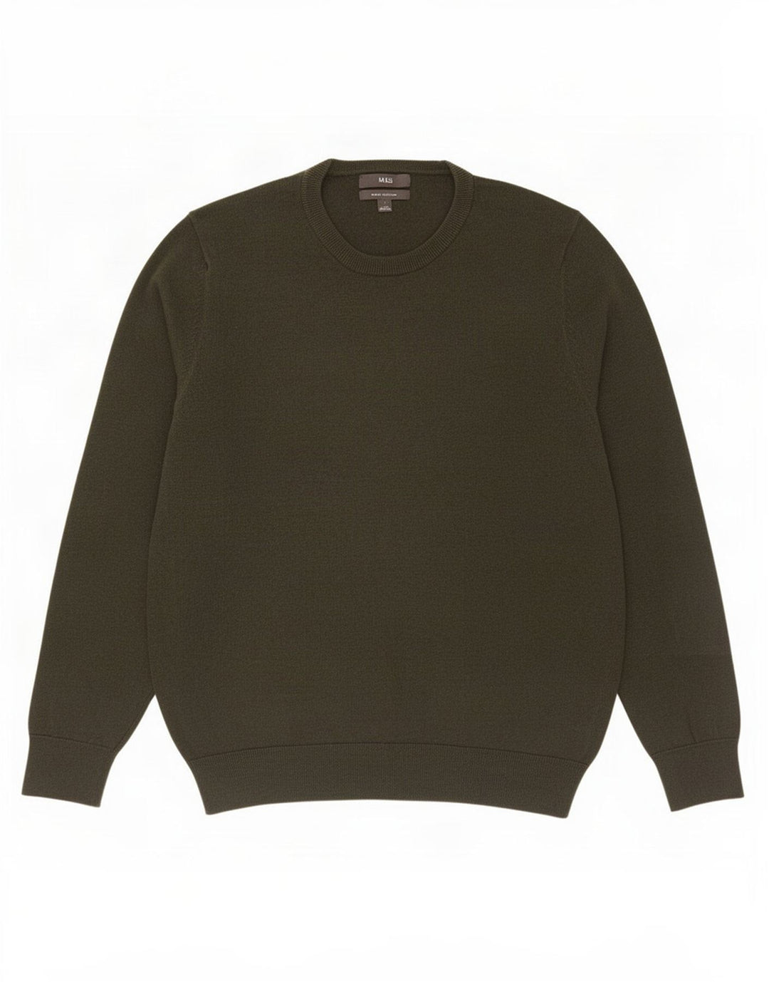 Marks & Spencer Herre sweater med rund hals, stor Khaki Bomuld