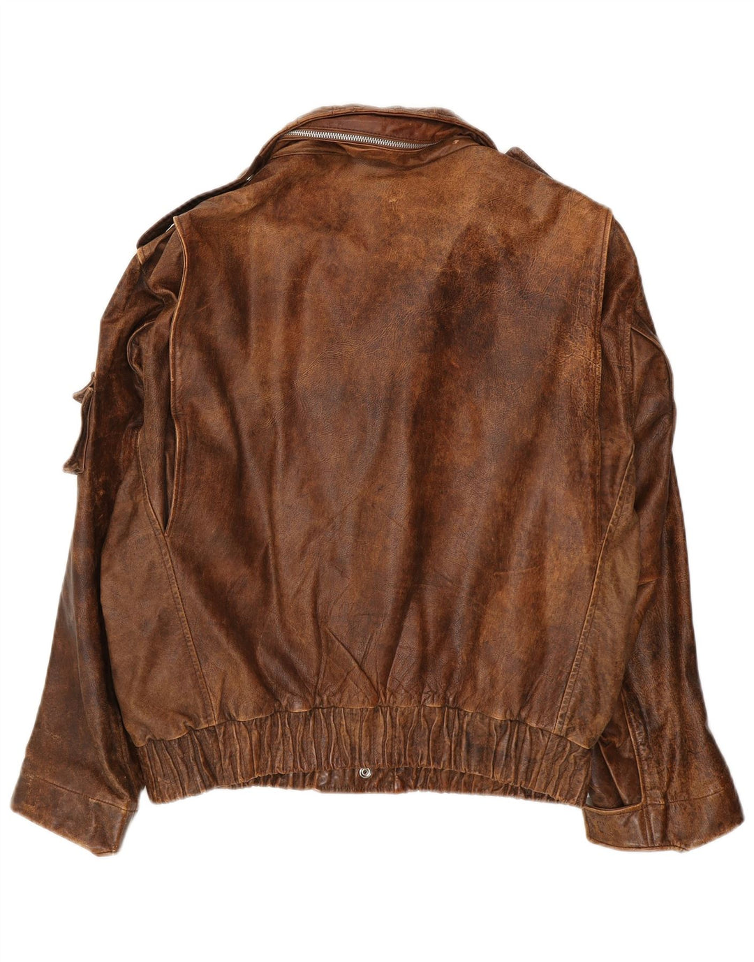 Vintage Herre Militær Hætte Læderjakke IT 54 2XL Brun