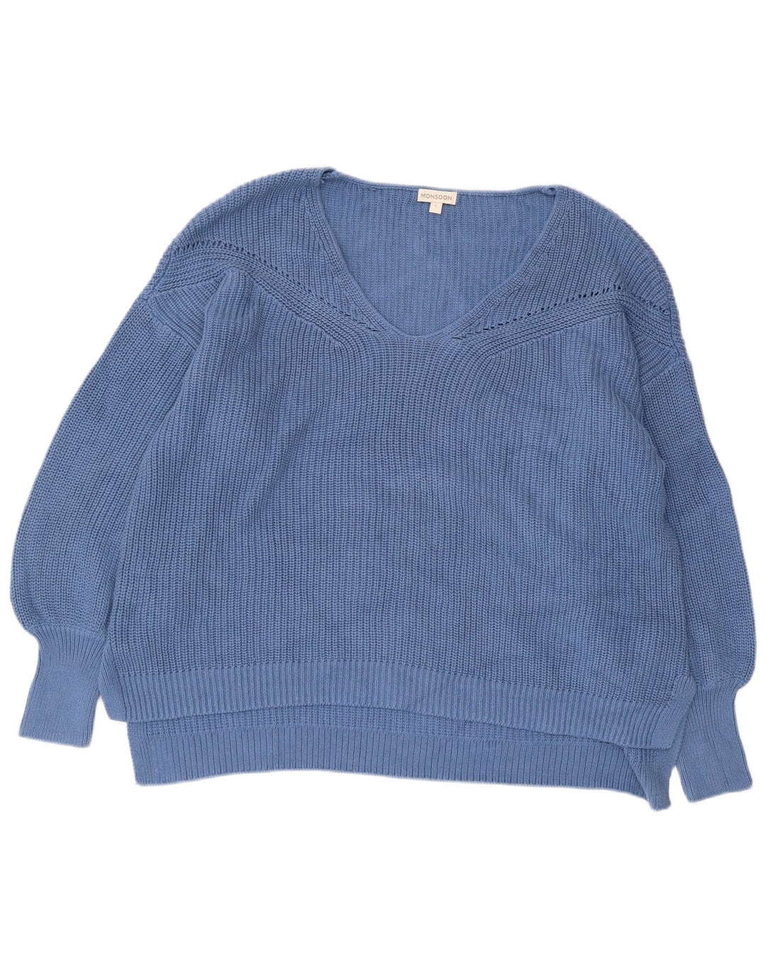 Monsoon Dame Oversized V-hals sweater UK 16 Stor Blå Bomuld