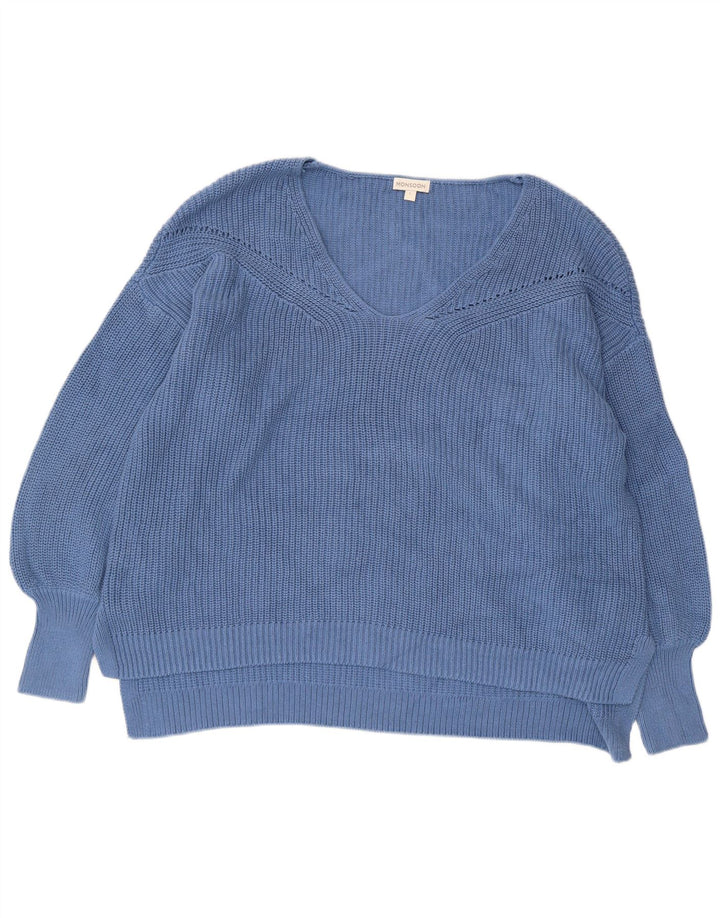 Monsoon Dame Oversized V-hals sweater UK 16 Stor Blå Bomuld