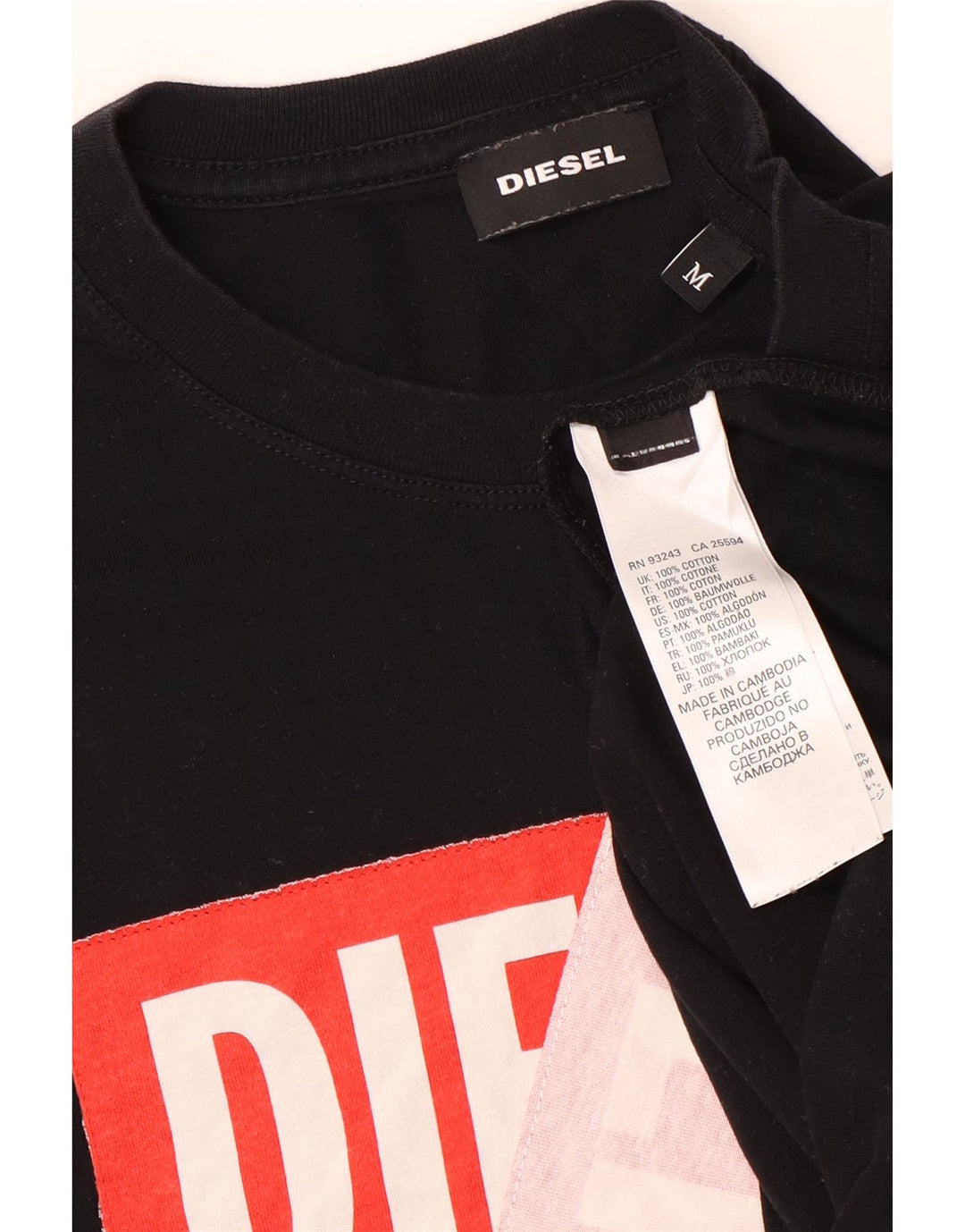 Diesel Herre Grafisk T-Shirt Top Medium Sort Bomuld