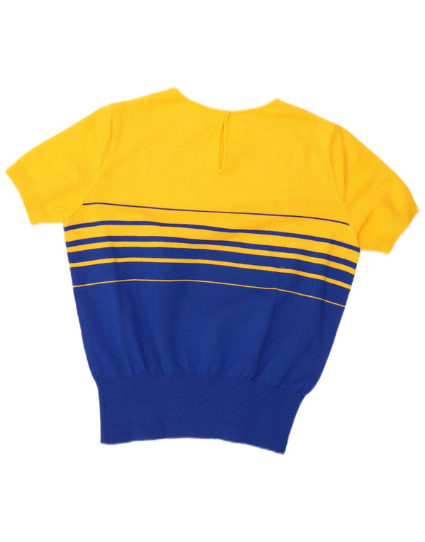 Vintage sweater med rund hals til kvinder UK 16 Stor gul farveblok