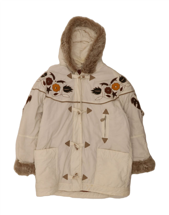 NO PROBLEM Womens Hooded Windbreaker Coat UK 18 XL  Off White Floral Vintage No Problem and Second-Hand No Problem from Messina Hembry 