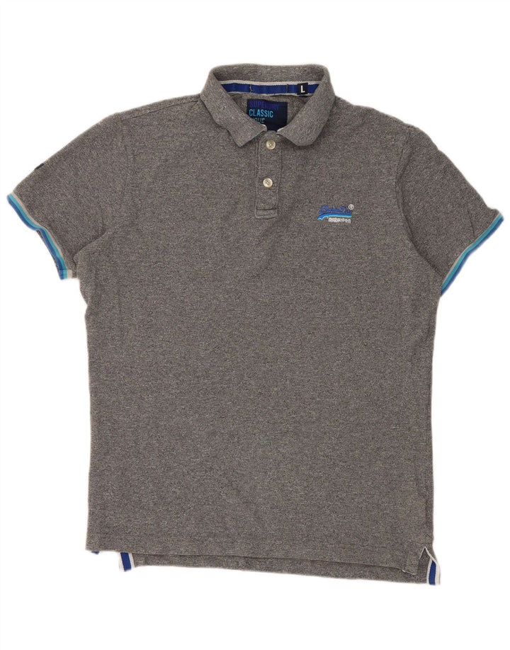 Superdry Poloshirt til mænd, stor grå flækket bomuld