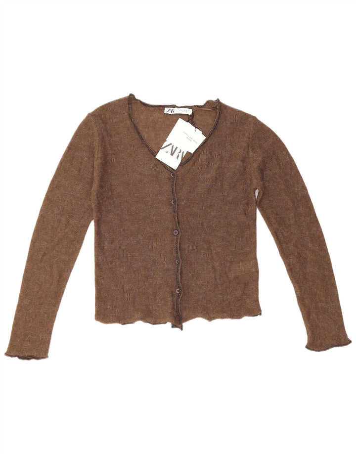 Zara Womens Crop Cardigan Sweater UK 6 XS Brun Polyamid
