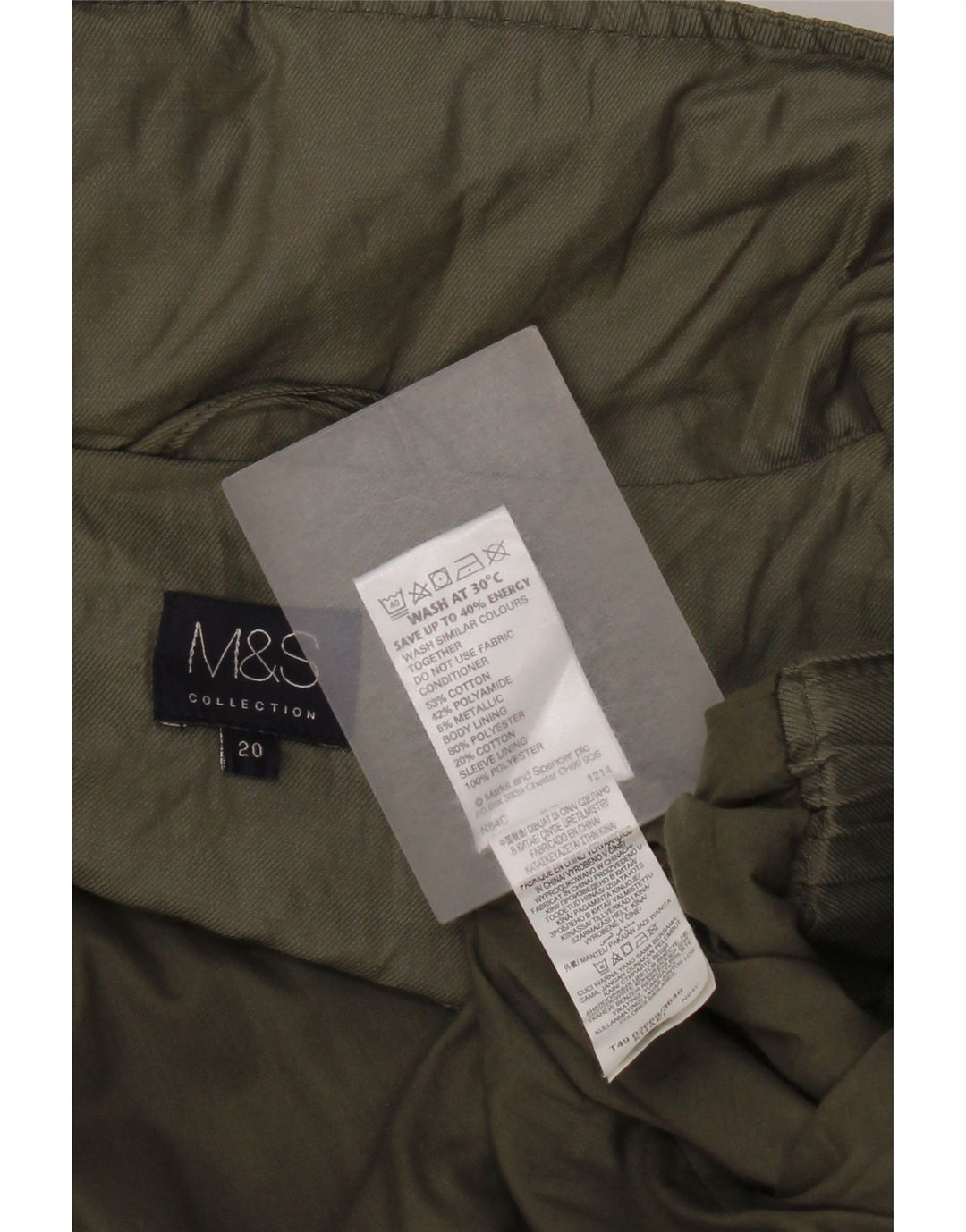 Marks & Spencer Dame Hooded Bomber Jacket UK 20 2XL Khaki Cotton