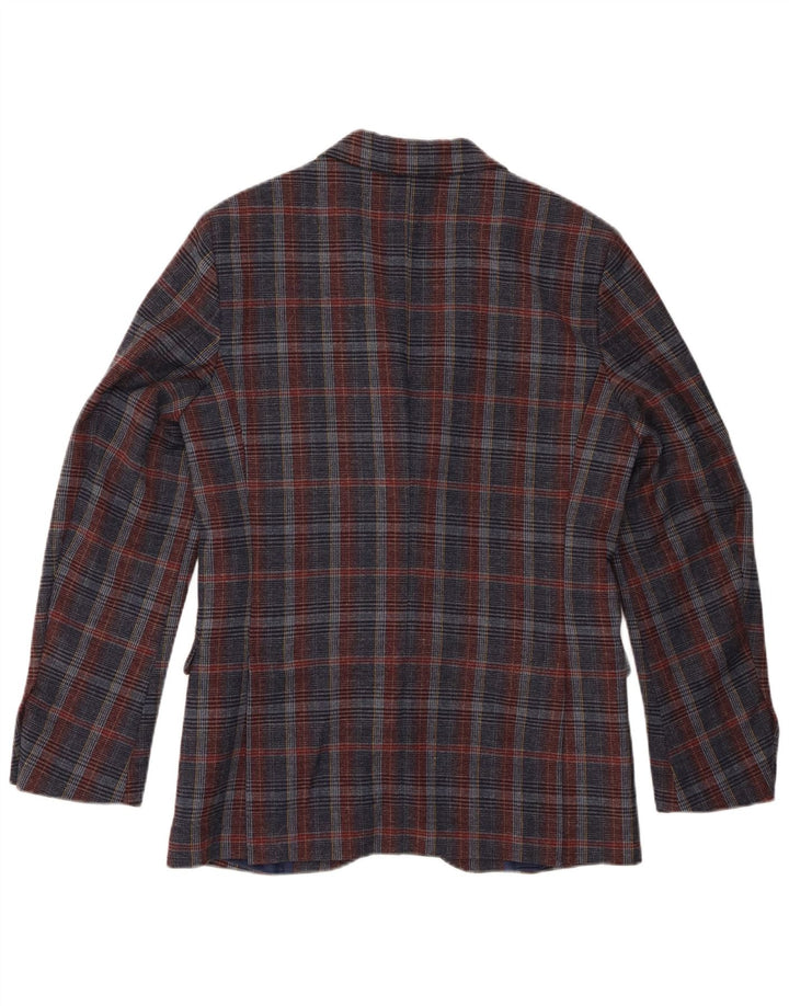 Benetton Herre 2-knaps blazerjakke UK 38 Medium Navyblå Plaid Uld