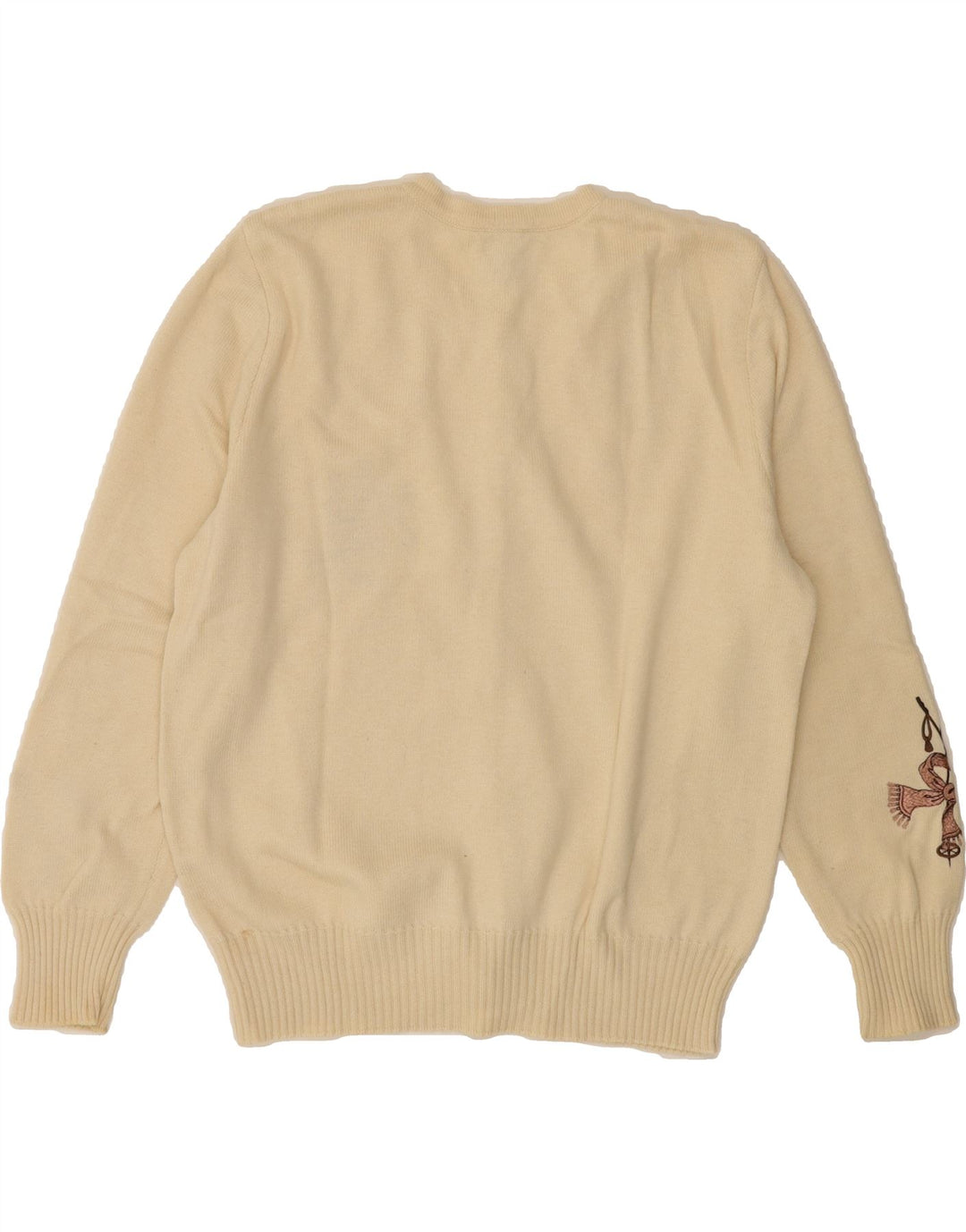 VINTAGE Womens Graphic Cardigan Sweater UK 14 Medium Off White Wool Vintage Vintage and Second-Hand Vintage from Messina Hembry 