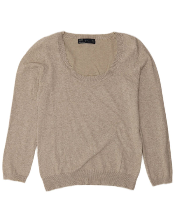 Zara Dame Boat Neck Jumper Sweater UK 18 XL Beige