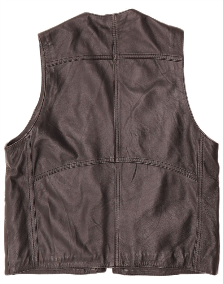 Vintage Herre Læder Utility Gilet EU 52 XL Sort