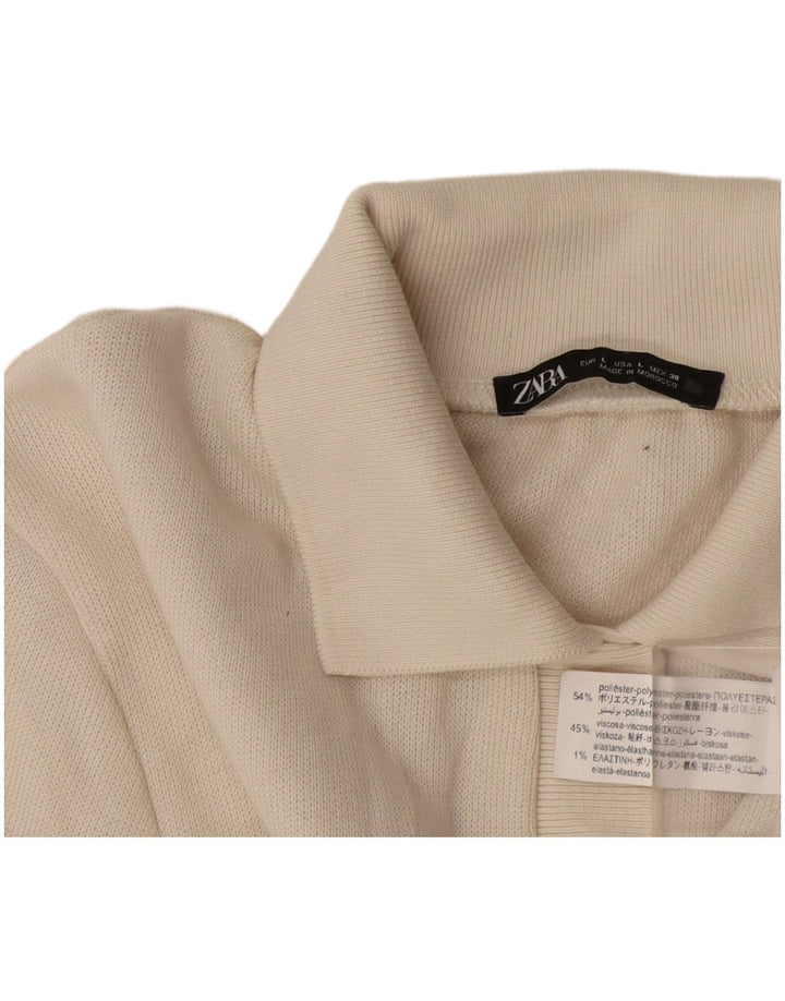 Zara langærmet polotrøje til kvinder UK 14 Large Off White Polyester
