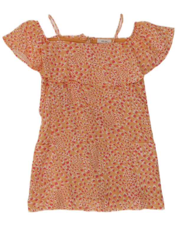 Reiss Girls Ruffle Off Shoulder Kjole 7-8 år Orange Floral Linen