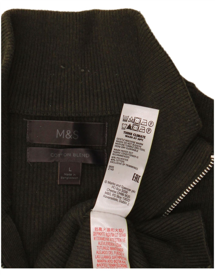 MARKS & SPENCER Sweater med lynlås til mænd Stor Khaki Polyester