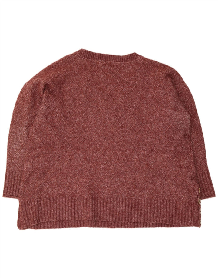 Fat Face Dame V-hals Jumper Sweater UK 20 2XL Burgundy Polyester