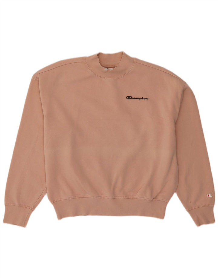 Champion Womens Crop Oversized Sweatshirt Jumper UK 14 Medium Pink Bomuld