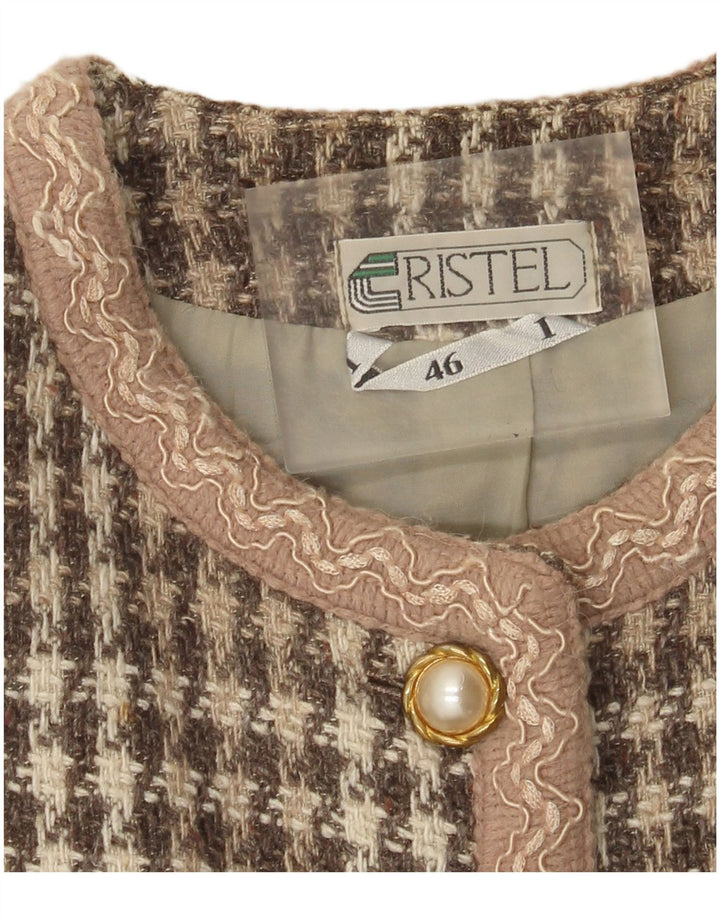 Vintage Dame 4-knaps Blazer Jacket IT 46 Stor Brun Houndstooth