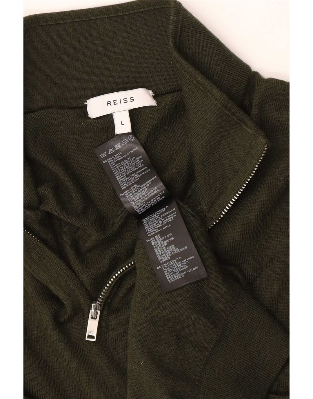 Reiss Herre Zip Neck Jumper Sweater Stor Grøn Akryl