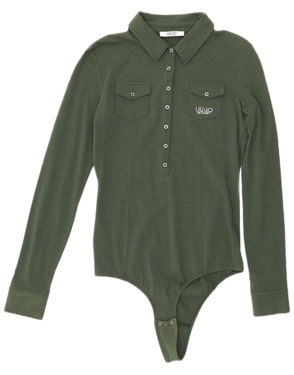 Liu Jo Womens Shirt Bodysuit UK 10 Small Green Bomuld