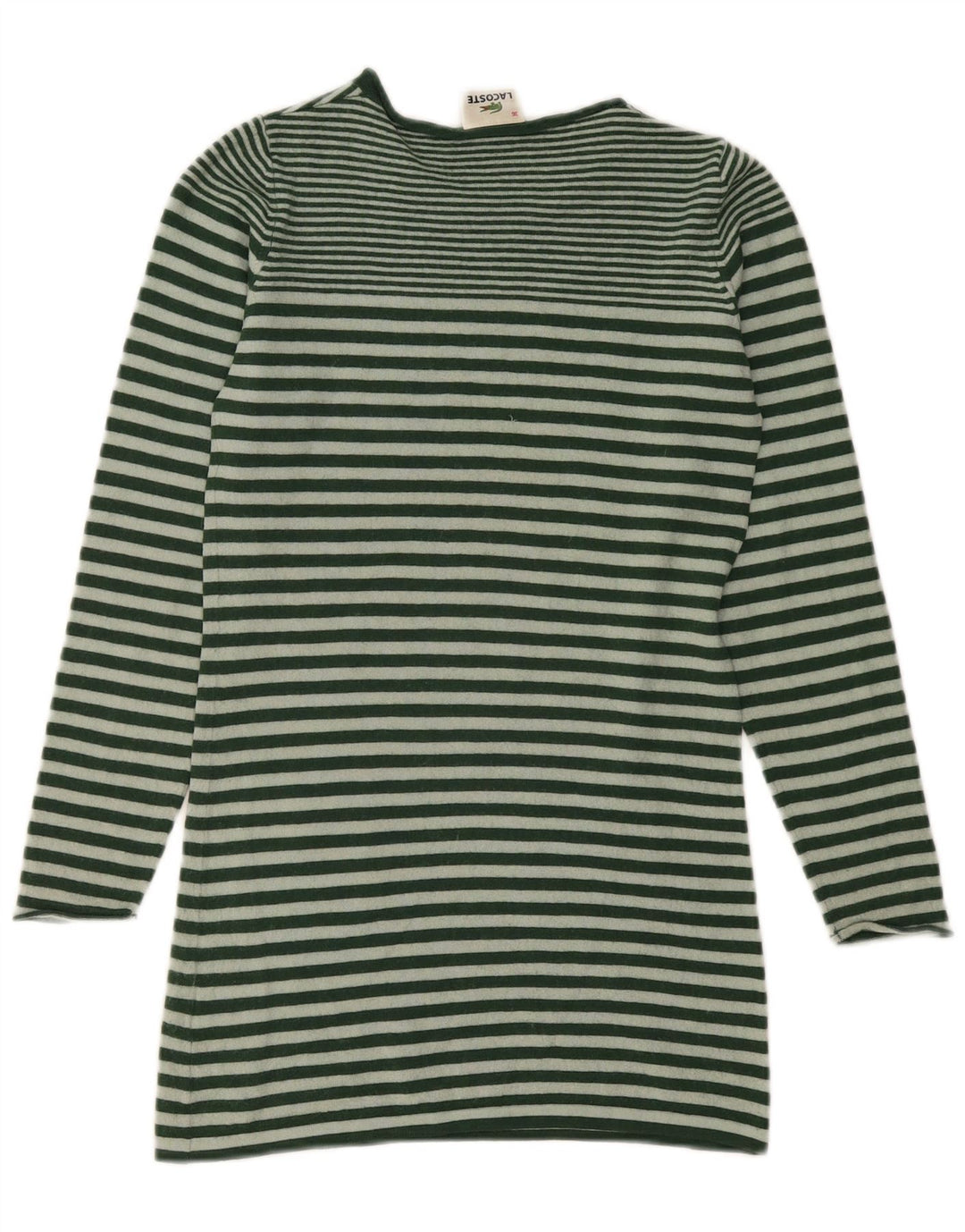 Lacoste Dame Boat Neck Jumper Sweater Størrelse 36 Lille Grøn Stribet