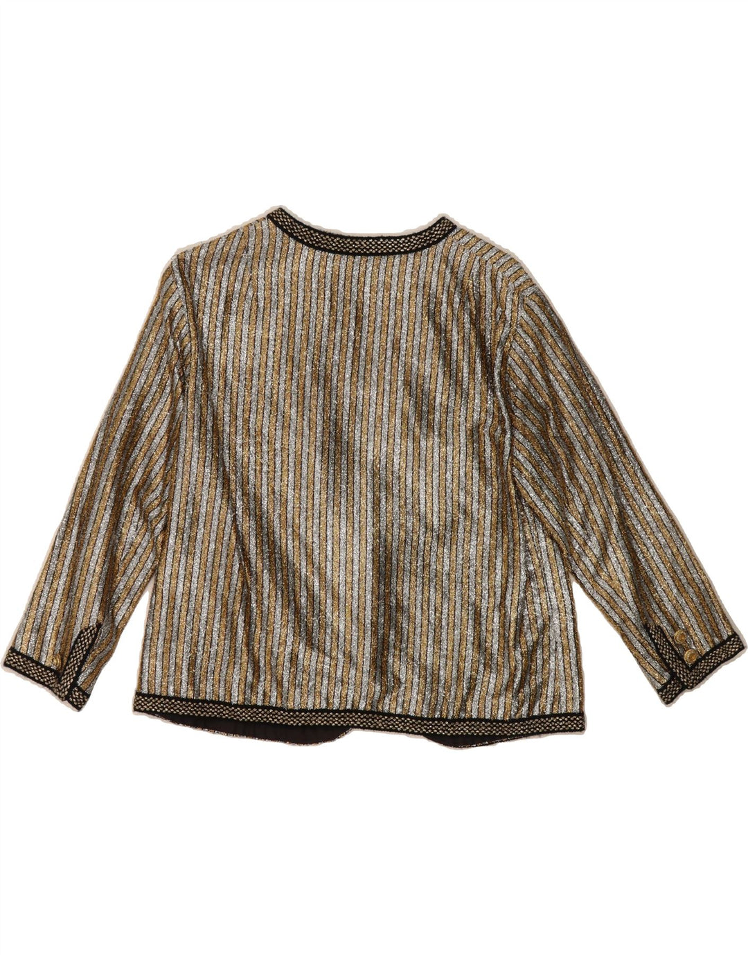 VINTAGE Womens 3 Button 3/4 Sleeve Blazer Jacket UK 14 Medium Gold Striped Vintage Vintage and Second-Hand Vintage from Messina Hembry 