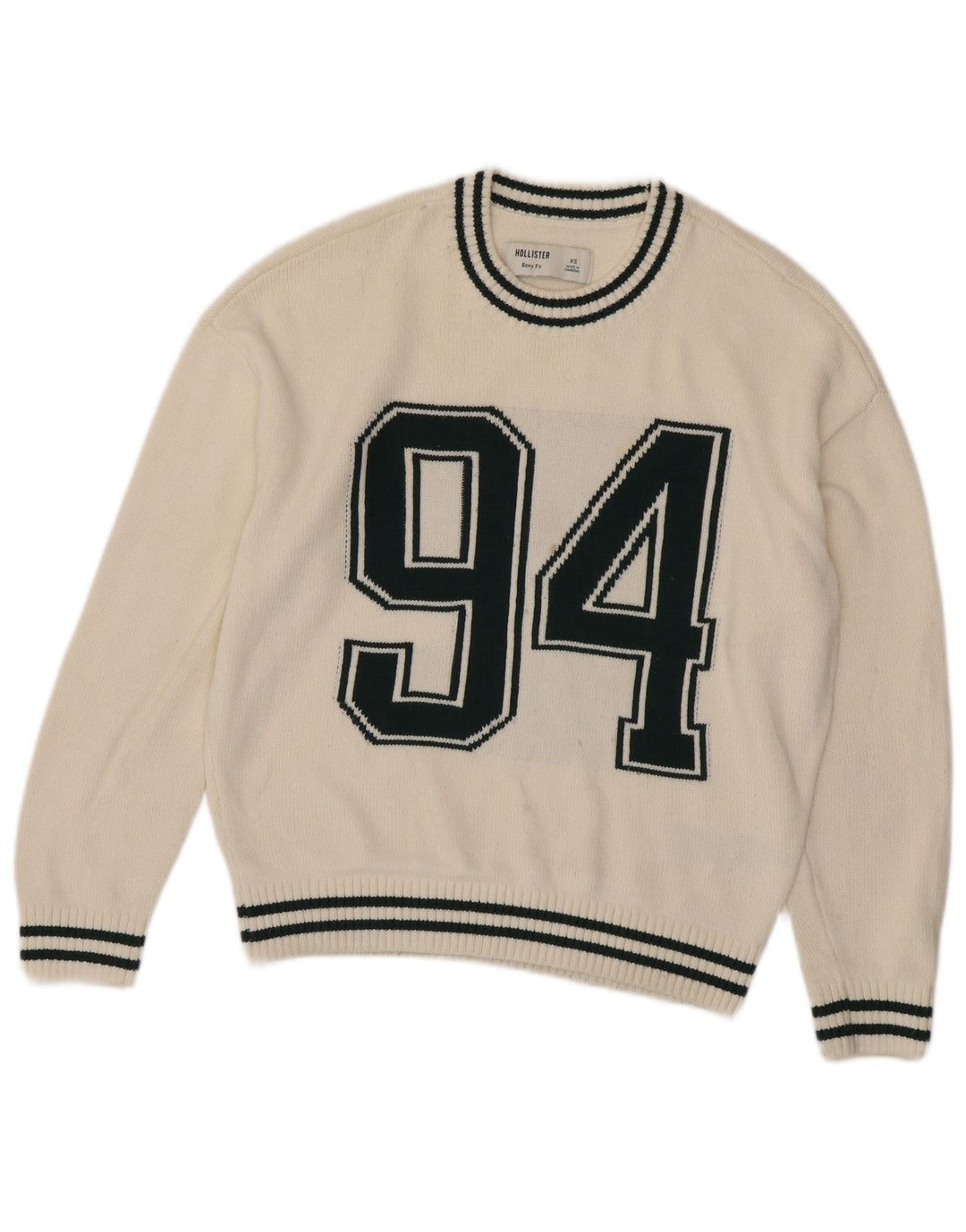 HOLLISTER Kvinde Boxy Oversized Jumper Sweater med rund hals UK 6 XS Off White