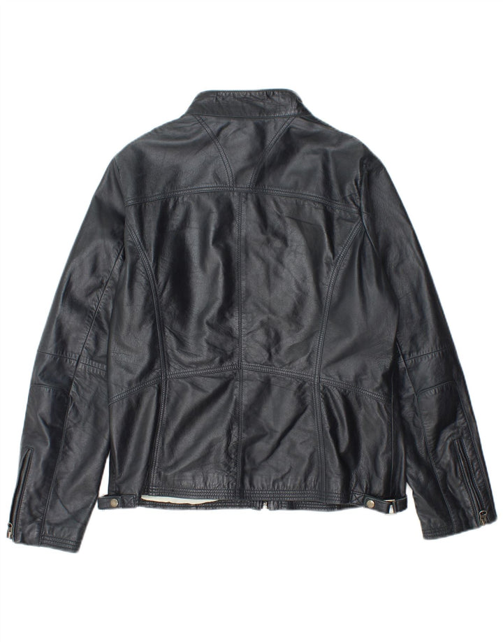 Vintage dame læderjakke IT 48 XL marineblåt læder