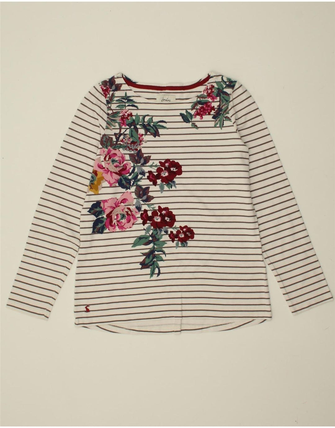 JULES Womens Graphic Top Long Sleeve UK 10 Small  White Striped Cotton Vintage Jules and Second-Hand Jules from Messina Hembry 
