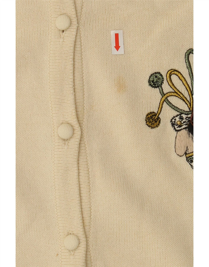 VINTAGE Womens Graphic Cardigan Sweater UK 14 Medium Off White Wool Vintage Vintage and Second-Hand Vintage from Messina Hembry 