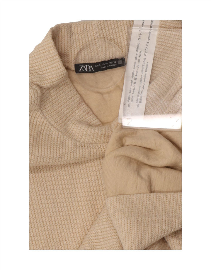 ZARA Womens Oversized Turtle Neck Jumper Sweater UK 10 Small Beige Cotton Vintage Zara and Second-Hand Zara from Messina Hembry 