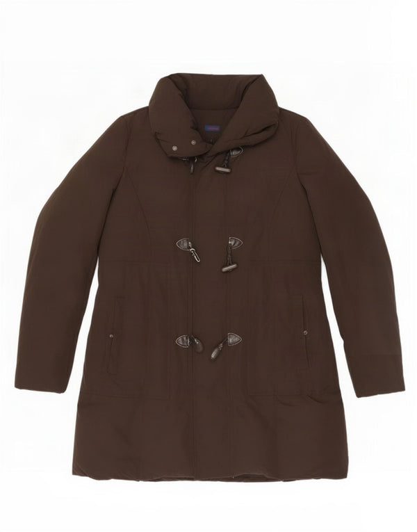 Trussardi Jeans Womens Hooded Padded Coat IT 46 Large Brown Polyester