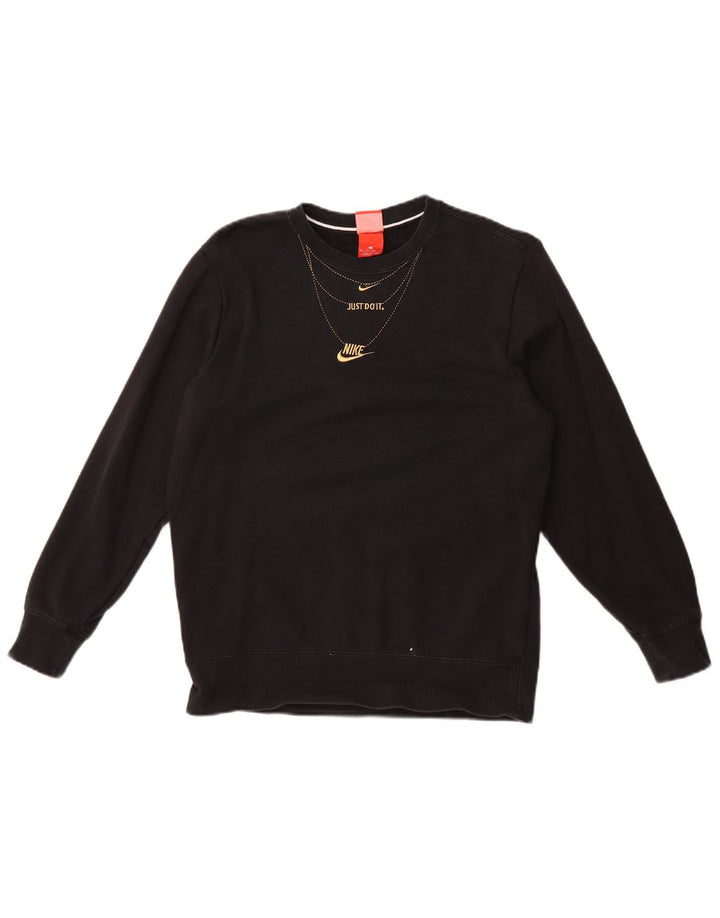 NIKE grafisk oversize sweatshirttrøje til kvinder UK 6 XS sort bomuld