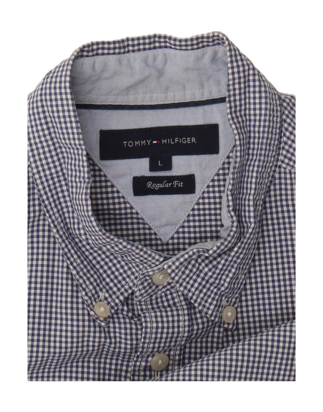 TOMMY HILFIGER Mens Regular Fit Short Sleeve Shirt Large Blue Gingham Vintage Tommy Hilfiger and Second-Hand Tommy Hilfiger from Messina Hembry 