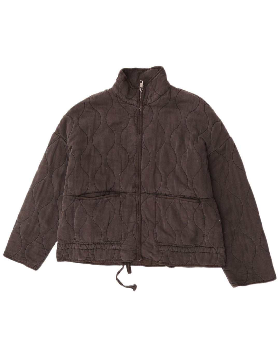 Zara Dame Oversized Quiltet Jakke UK 14 Medium Sort Polyester