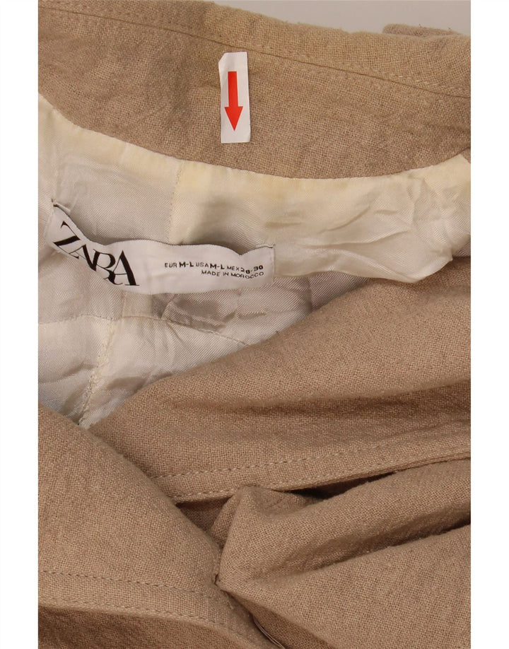 ZARA Dobbeltradet frakke til kvinder UK 14 Medium Beige Bomuld