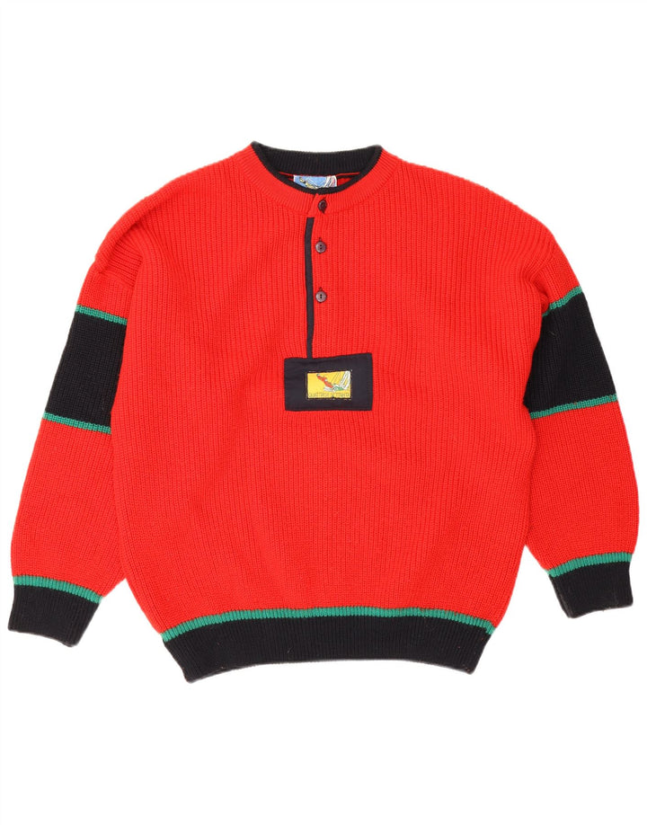 Vintage herre sweater med rund hals IT 50 Medium Rød Colourblock Uld