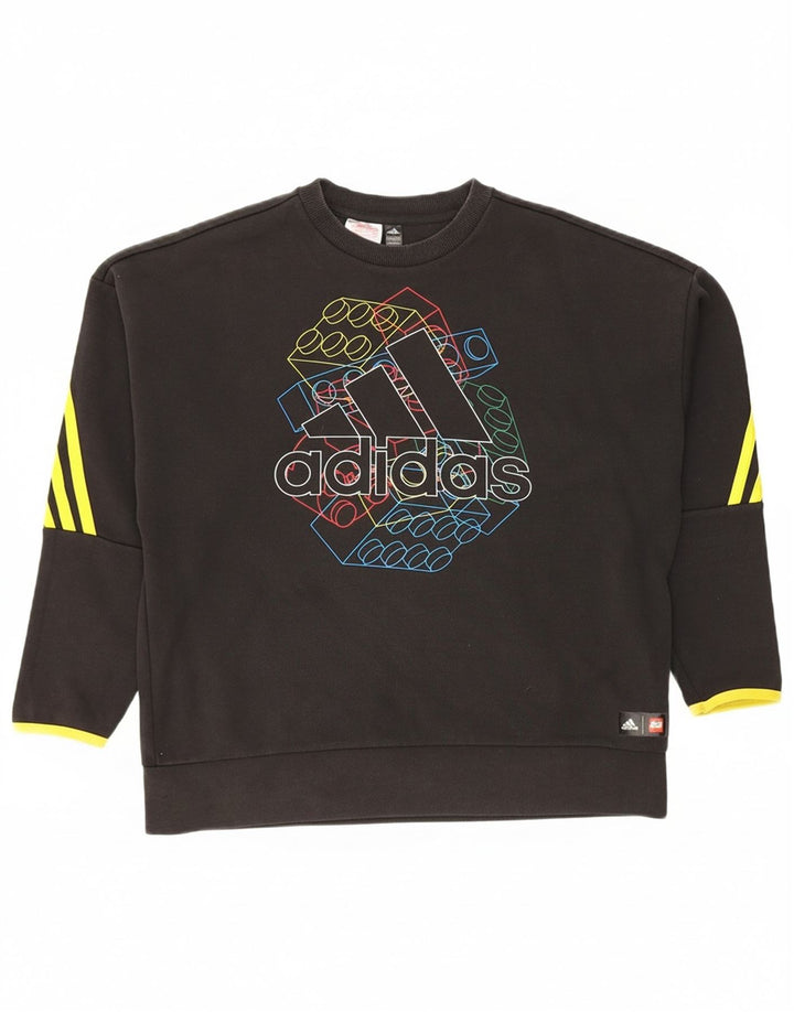 ADIDAS Boys Graphic Sweatshirt Jumper 11-12 Years Black Cotton