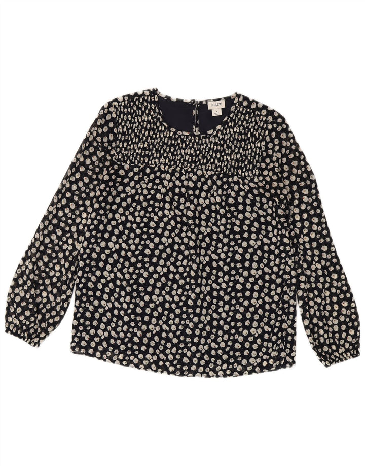 J. CREW Dame Langærmet Bluse Top US 4 Small Navy Blue Floral