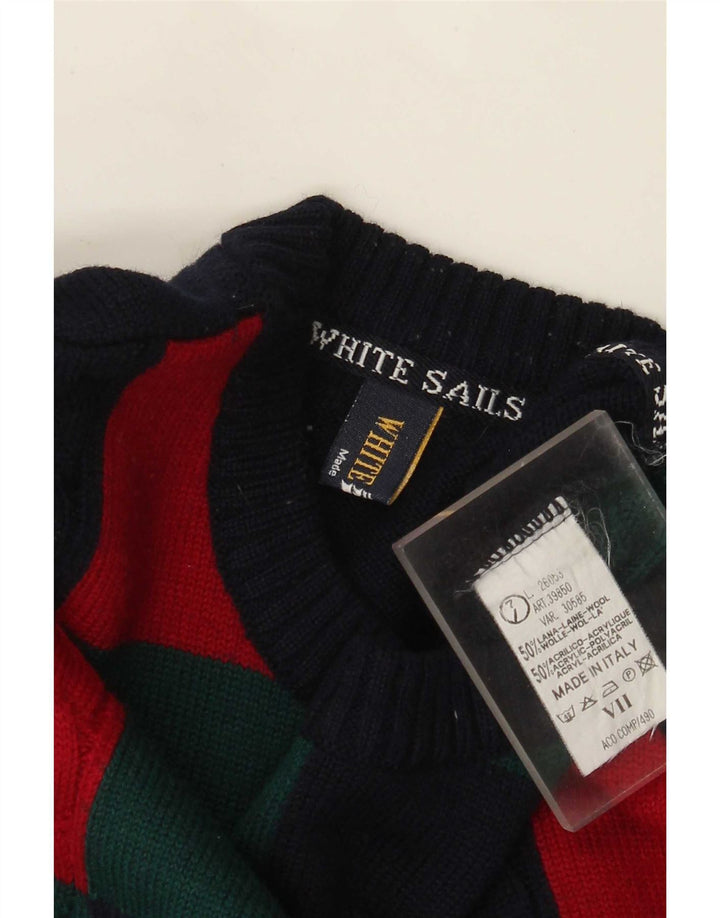 Hvide Sejl Herre Crew Neck Jumper Sweater Large Navy Blue Colourblock Uld