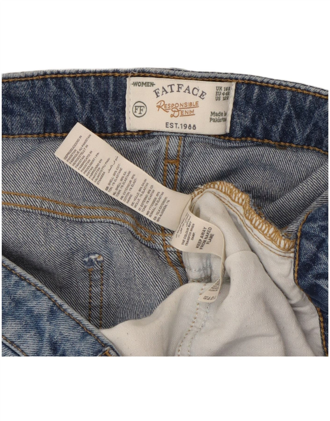 Fat Face Dame Denim Nederdel UK 16 Large W38 Blue Cotton