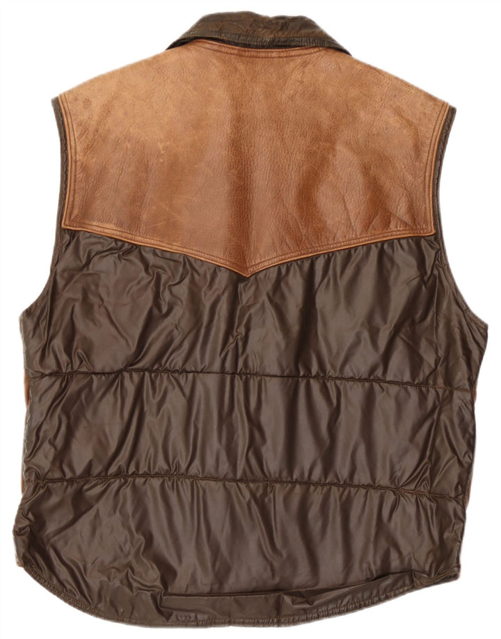 Lusso Herre Læder Gilet UK 38 Medium Brun Colourblock Læder Biker