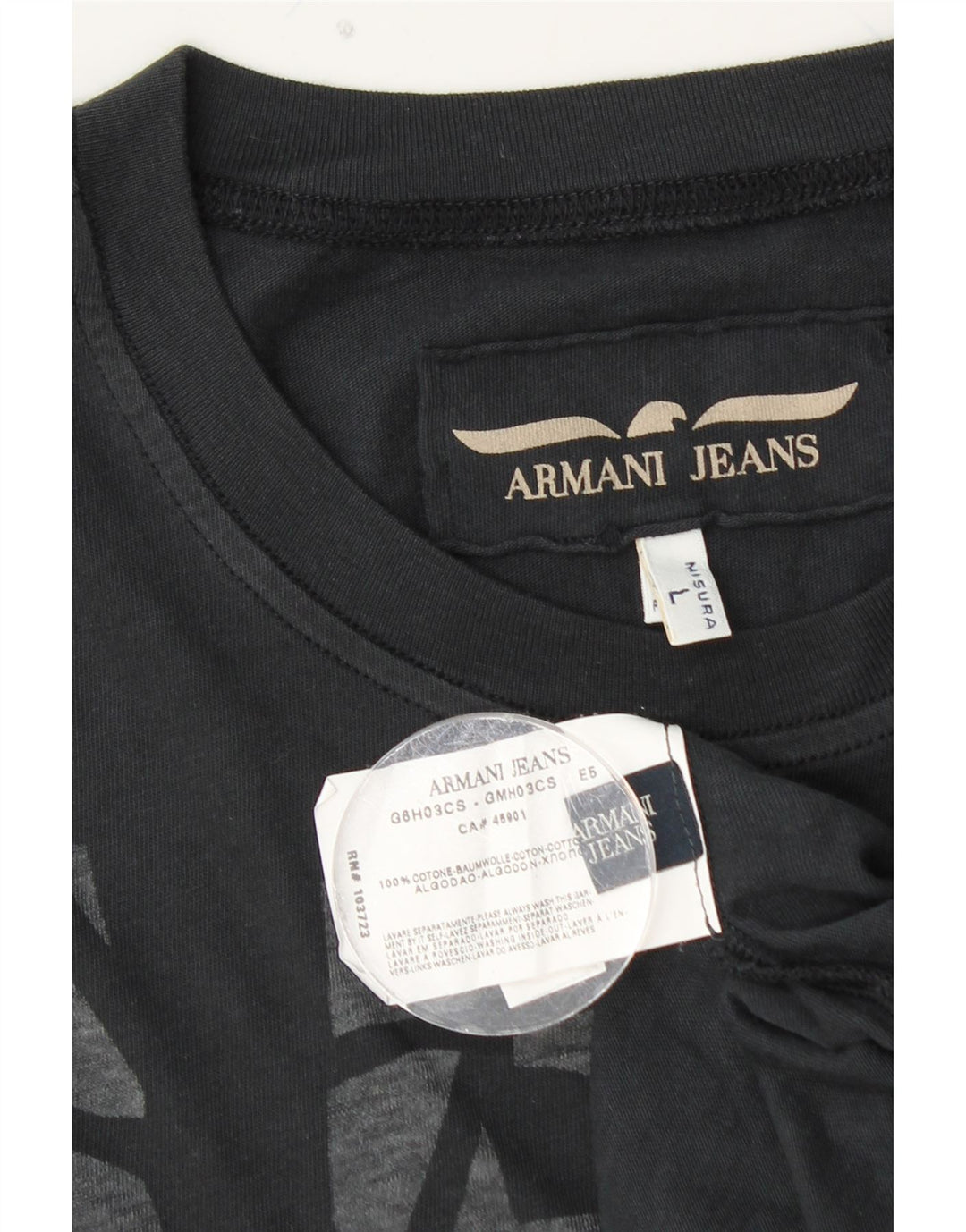 ARMANI JEANS Herre grafisk T-shirt Top Stor sort bomuld