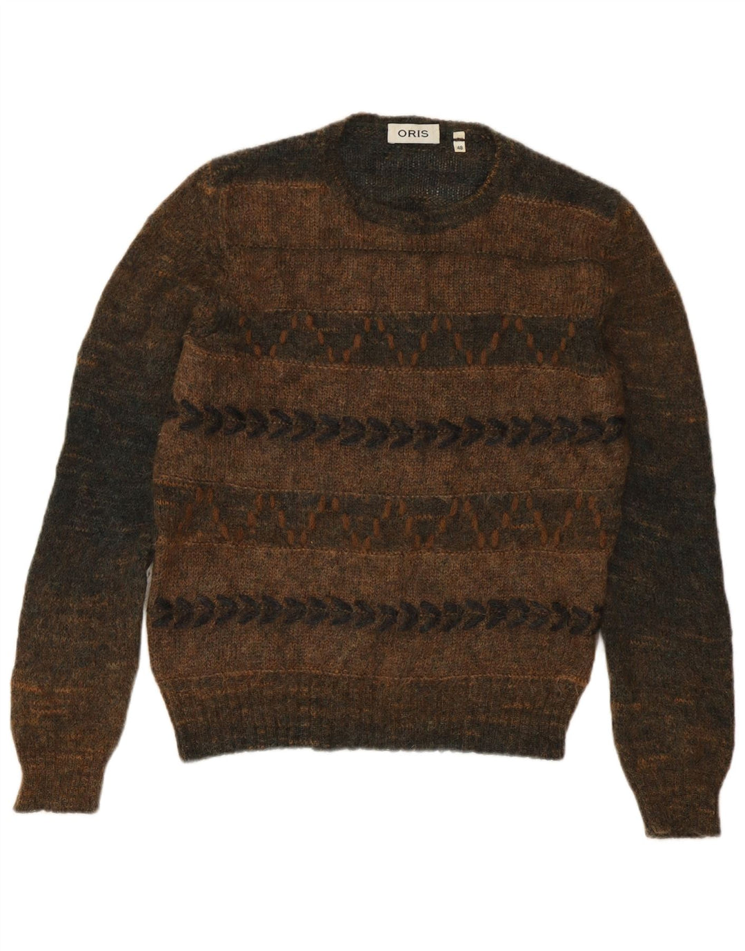 Oris Herre Crew Neck Jumper Sweater IT 48 Medium Brown Stribet Mohair