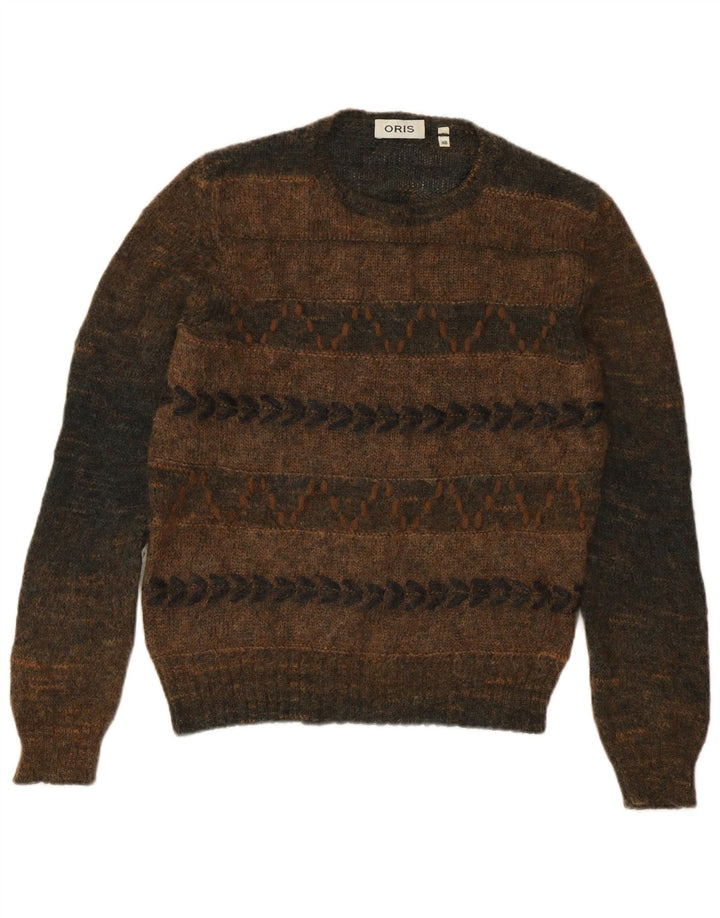 Oris Herre Crew Neck Jumper Sweater IT 48 Medium Brown Stribet Mohair