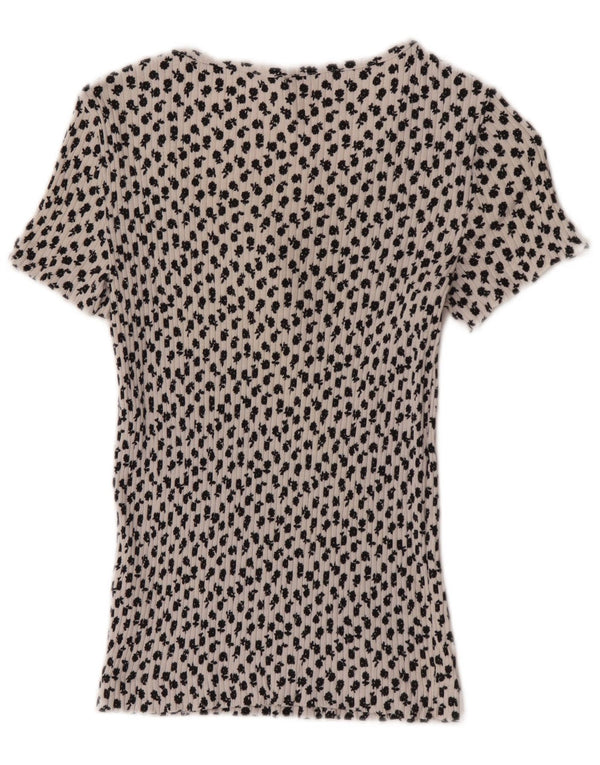 Benetton Dame T-Shirt Top UK 8 Small White Floral Bomuld
