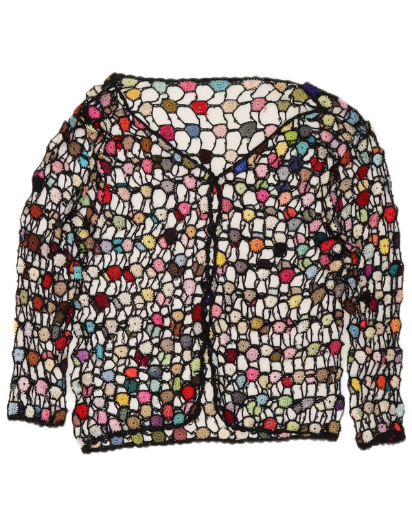 Vintage hæklet cardigantop til kvinder DK 14 Medium Multicolored Floral