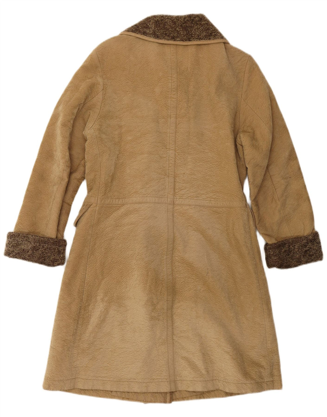 VINTAGE Dobbeltradet læderfrakke til kvinder UK 6 XS Brun Colourblock