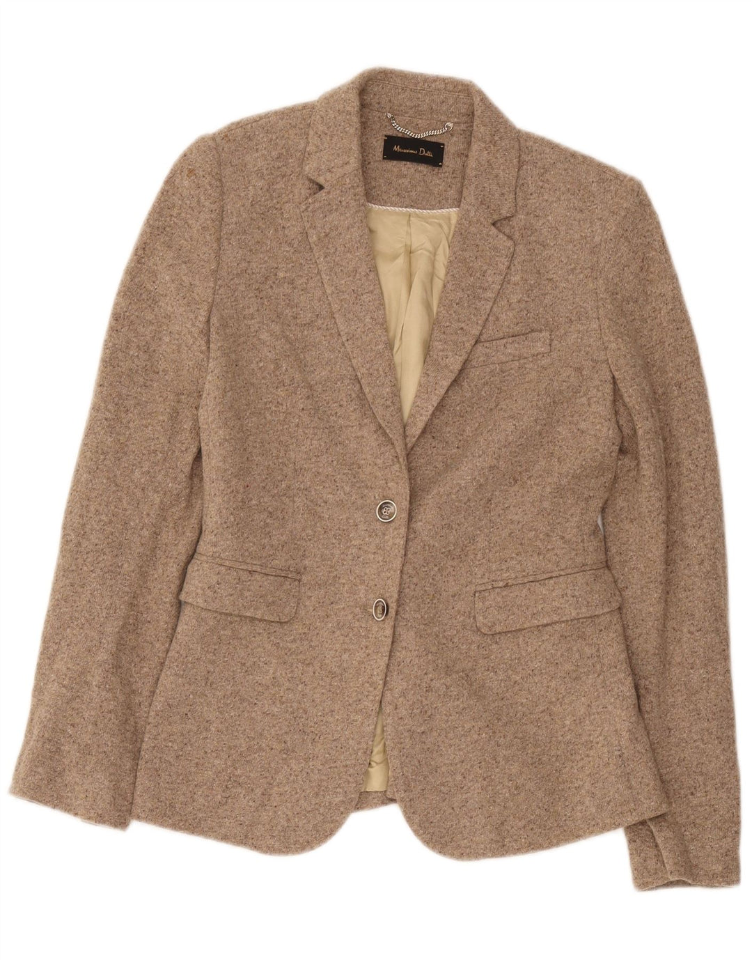 Massimo Dutti Dame 2 Button Blazer Jacket EU 38 Small Beige Flecked Wool